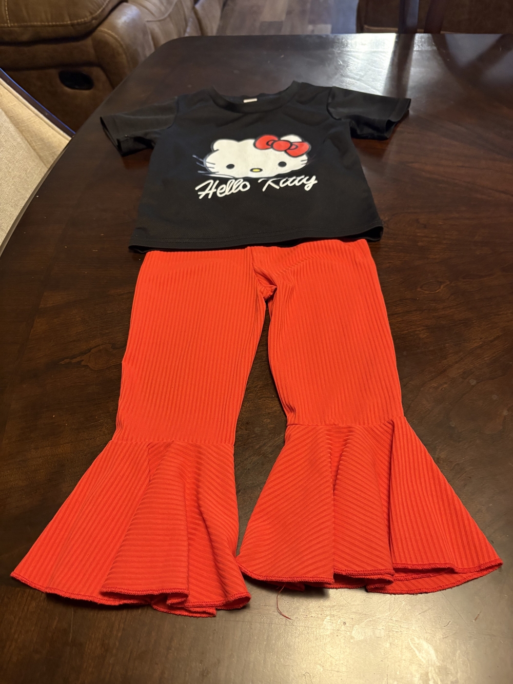 Hello Kitty Red Ribbed Bell Flare Leggings for Kids